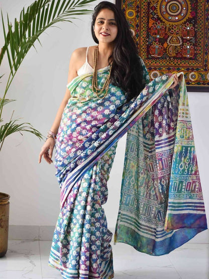 Multicolor printed holi festival special saree