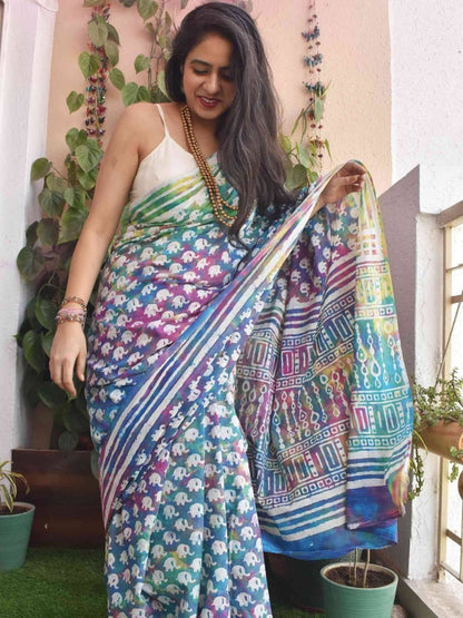 Multicolor printed holi festival special saree