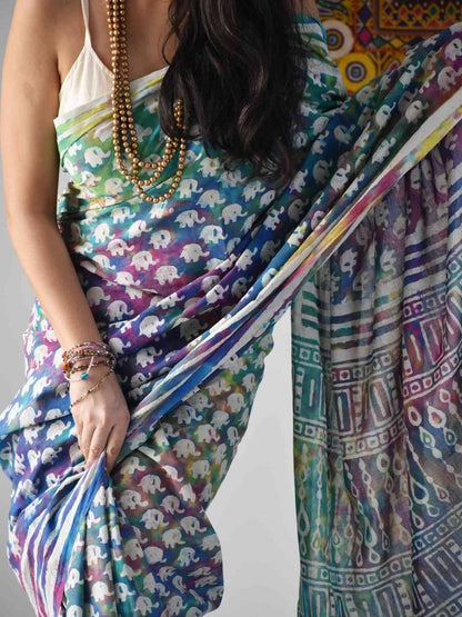 Multicolor printed holi festival special saree