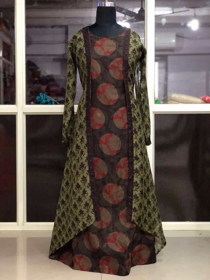 multicolor pure chanderi printed long kurti