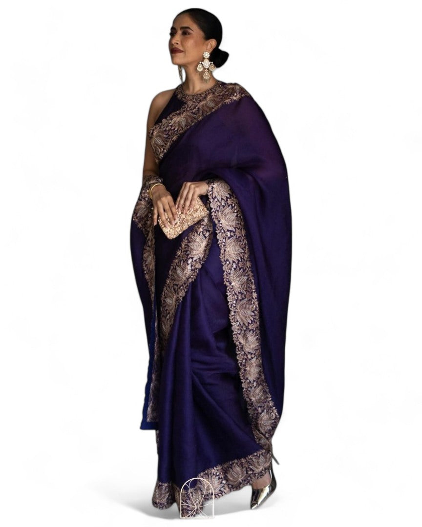 Navy blue georgette designer wedding saree