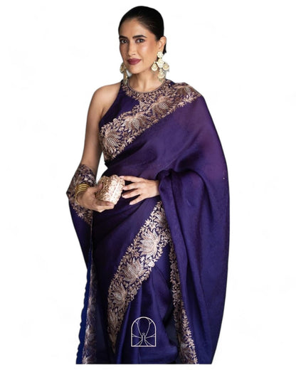 Navy blue georgette designer wedding saree