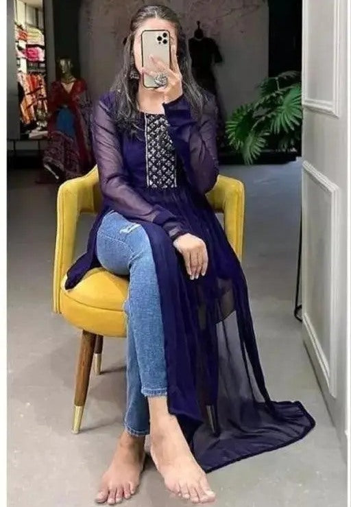 Navy blue georgette long kurti