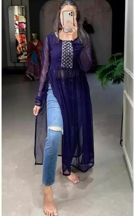 Navy blue georgette long kurti