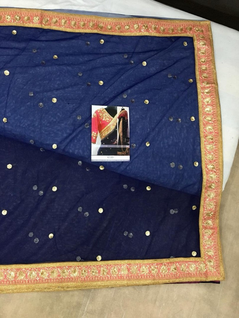 Navy blue net embroidered wedding saree