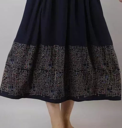 Navy blue rayon printed anarkali frock kurti