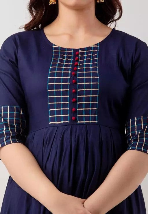 Navy blue rayon printed anarkali frock kurti