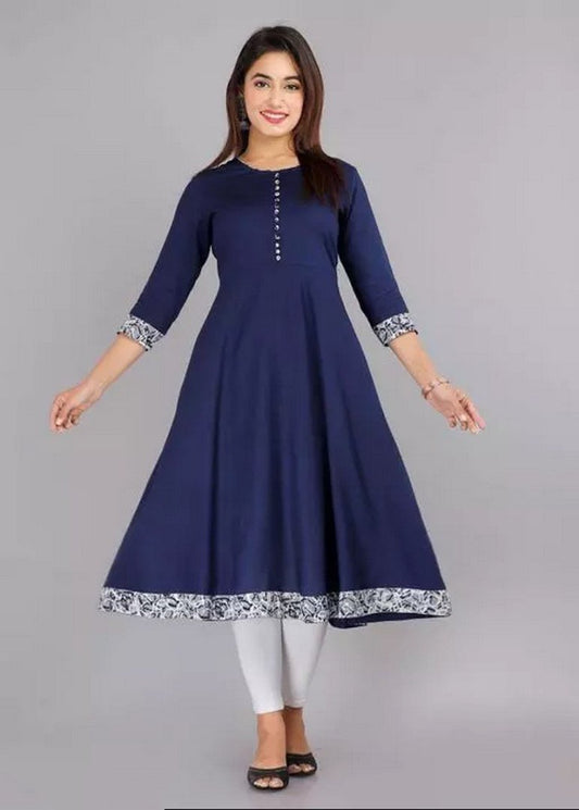 Navy blue rayon printed anarkali kurti