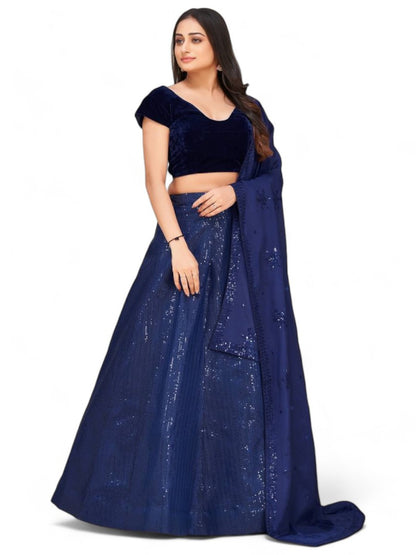 Navy blue shiny sequence work party wear lehenga choli