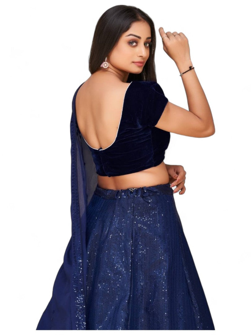 Navy blue shiny sequence work party wear lehenga choli