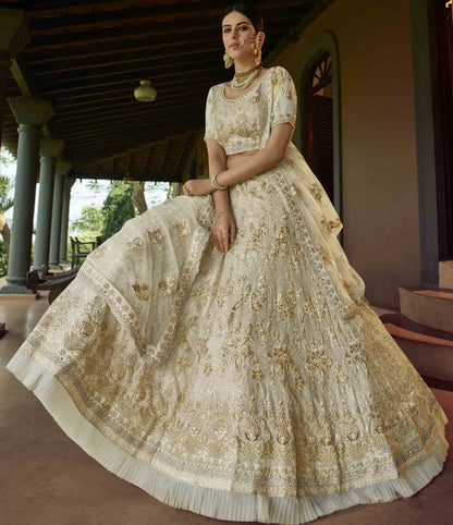 Off white georgette sequence and zari work bridal lehenga choli