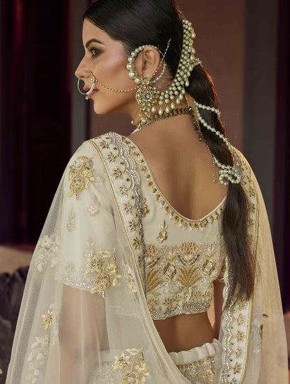 Off white georgette sequence and zari work bridal lehenga choli