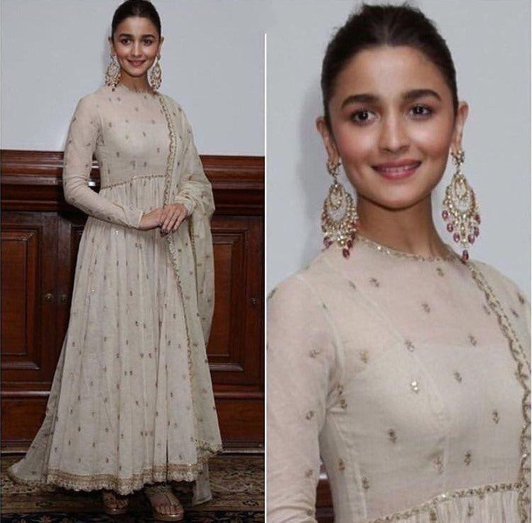 Off white georgette sequence work alia bhatt anarkali suit