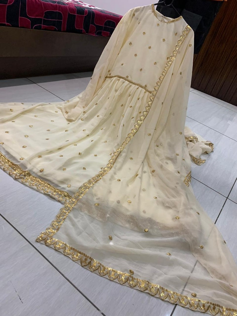 Off white georgette sequence work alia bhatt anarkali suit