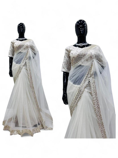 Off white net stylish saree