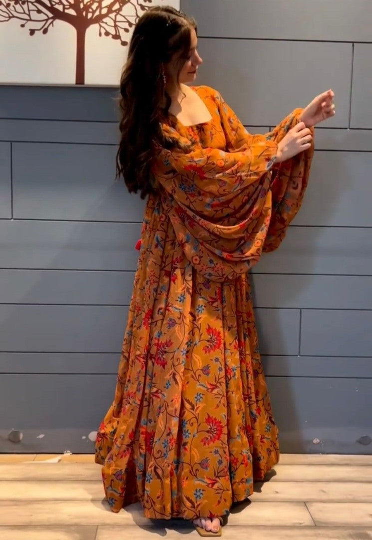 Kivari orange good floral print balloon sleeve dress