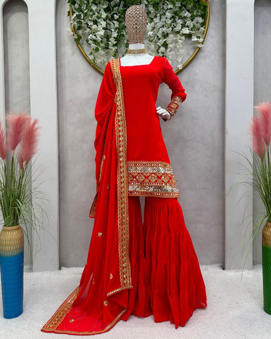 Orange georgette wedding sharara suit