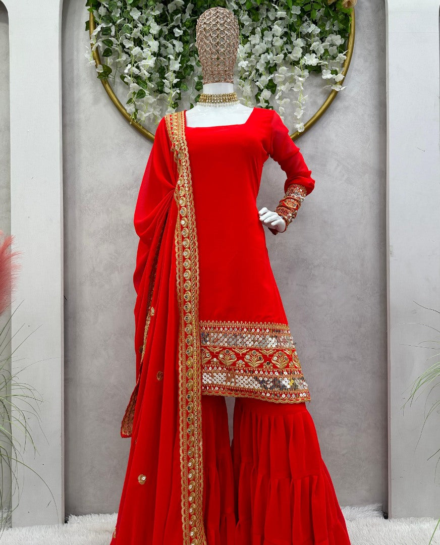 Orange georgette wedding sharara suit