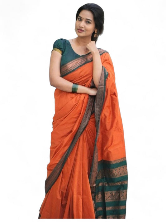 Orange lichi silk saree