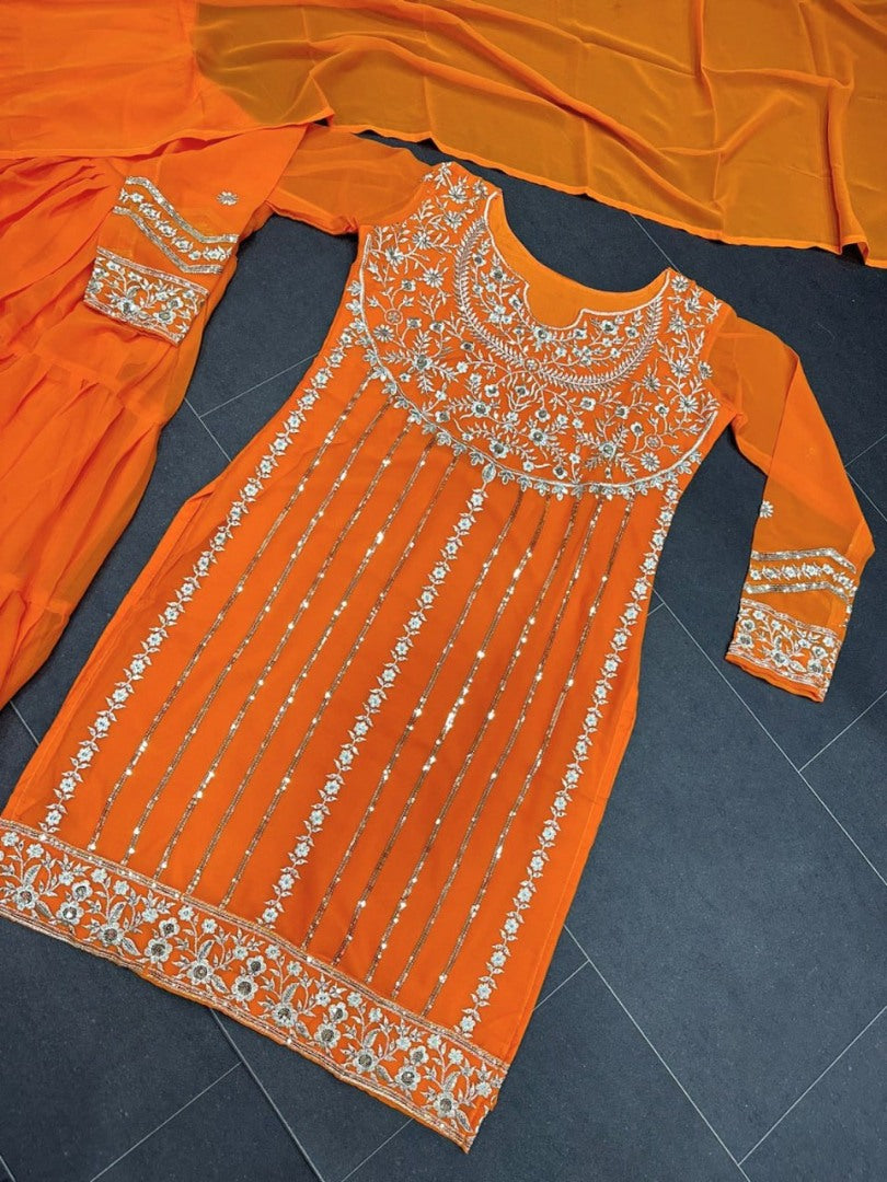Orange thread sequence work sharara suit