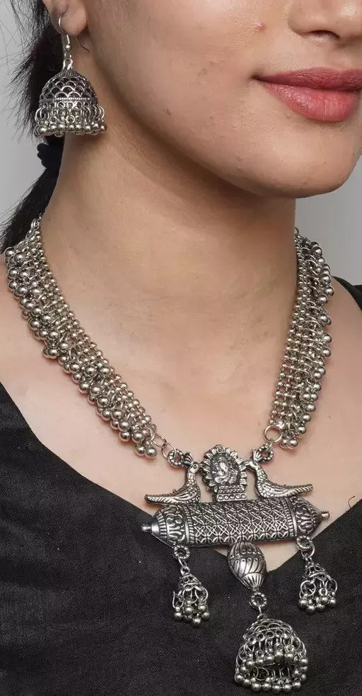 Oxidized german silver necklace with earrings