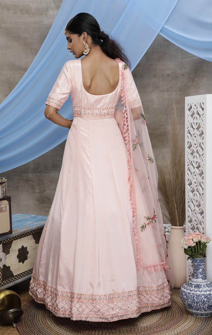 Peach diamond georgette embroidered anakali gown