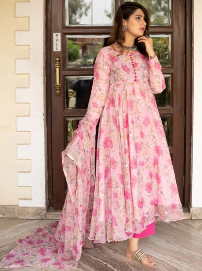 Peach floral printed anarkali suit