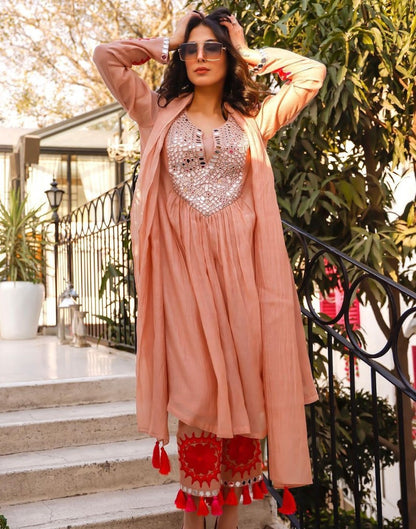 Peach georgette mirror work designer pant salwar suit