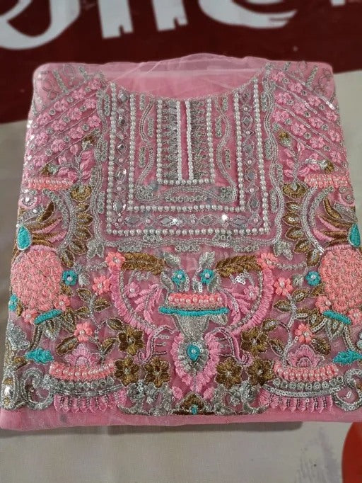 Peach Net embroidery work Pakistani Suit