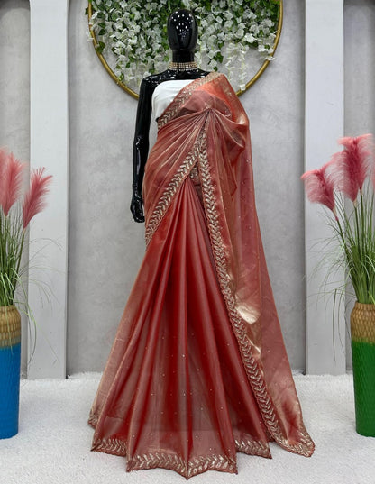 Peach stylish party wear saree