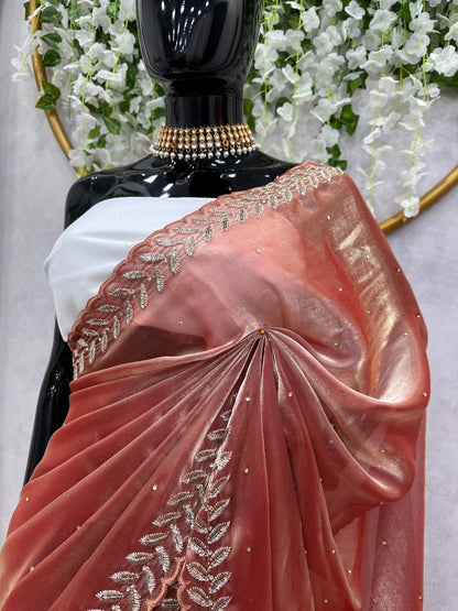 Peach stylish party wear saree