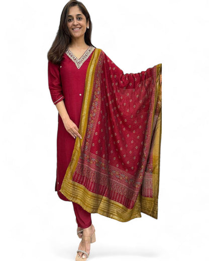 Red roman silk salwar suit