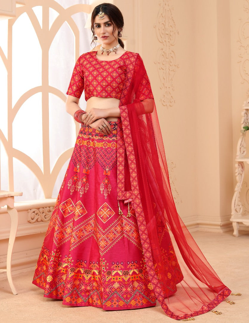 Pink art silk digital printed wedding and party wear lehenga choli