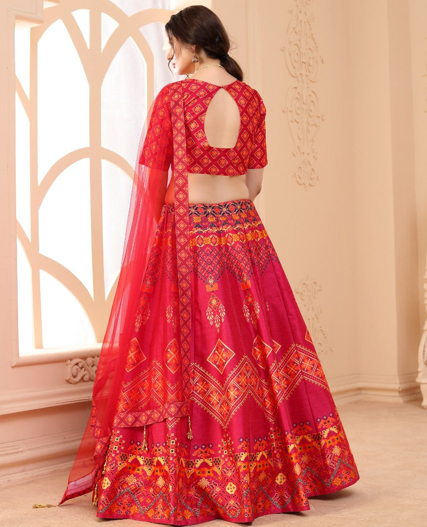 Pink art silk digital printed wedding and party wear lehenga choli
