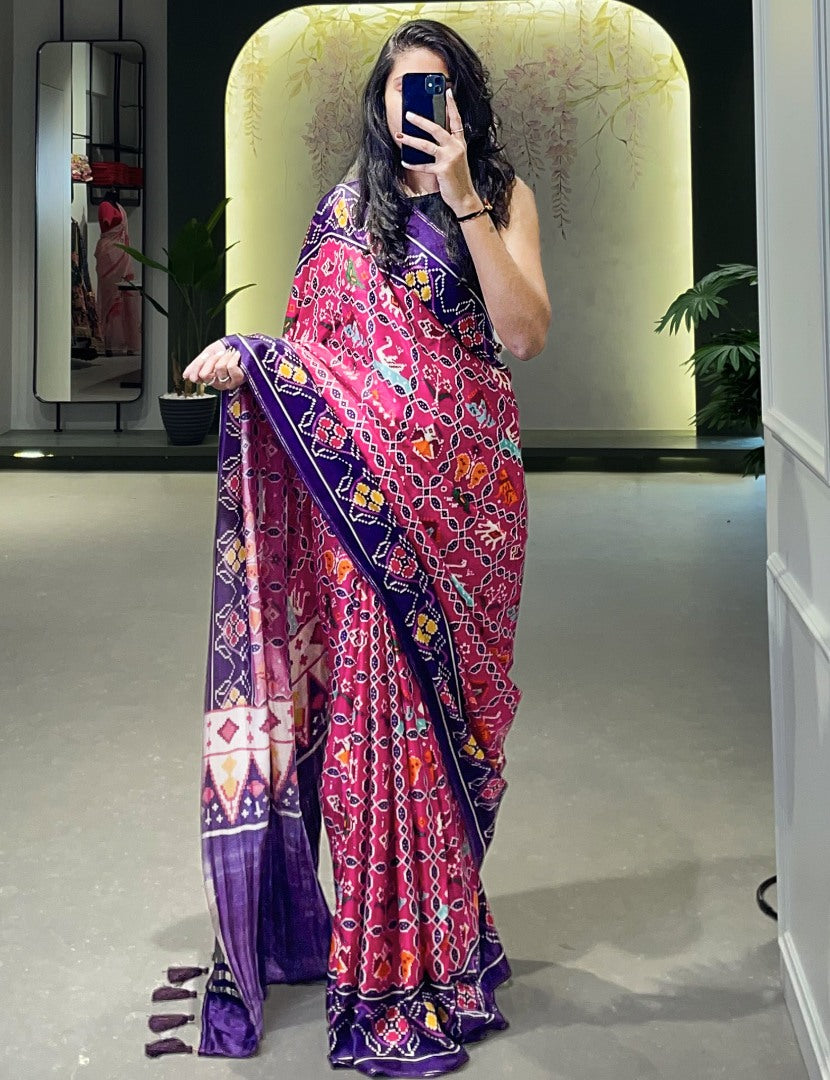 Pink gaji silk patola print saree