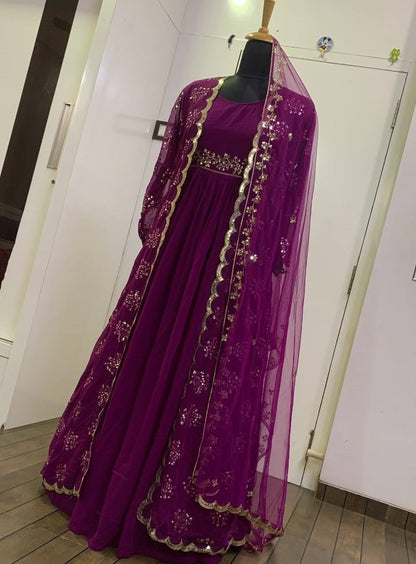 Pink georgette indowestern ceremonial gown with koti