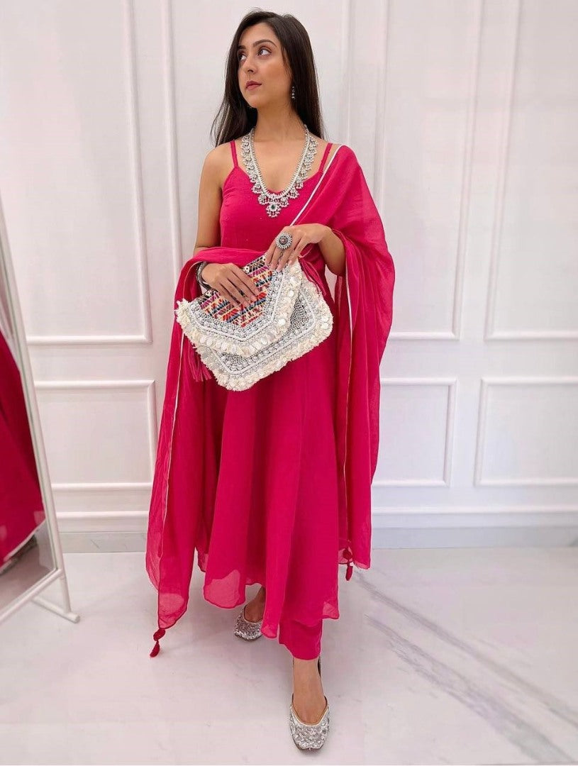 Pink georgette plain long anarkali gown