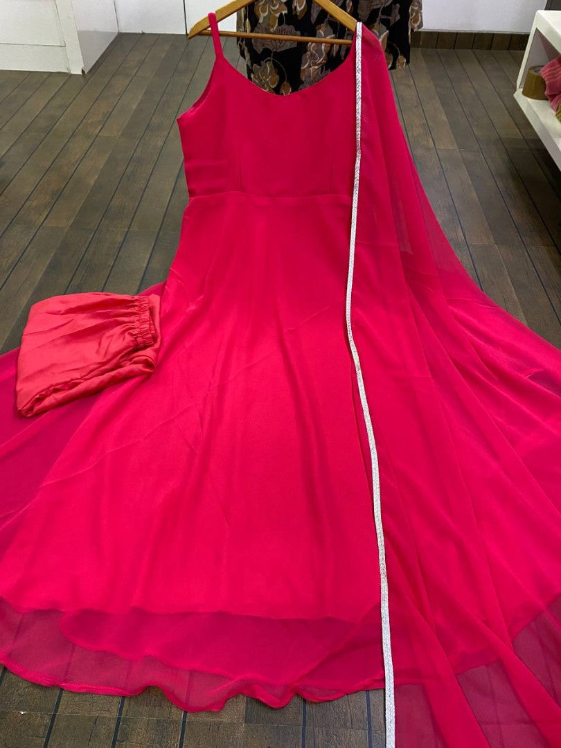 Pink georgette plain long anarkali gown