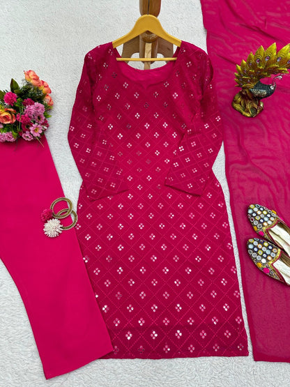 Pink georgette sequence work pant salwar suit