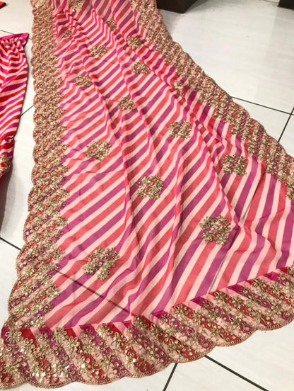 Pink natural crepe silk sequence digital printed lehenga choli