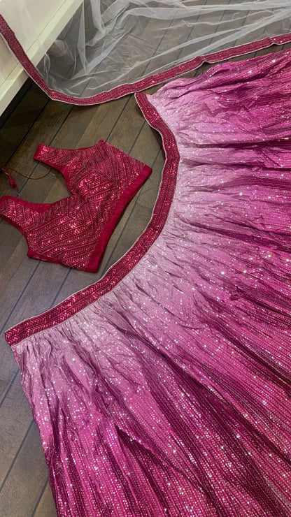 Pink padding satin silk heavy sequence work lehenga for evening function