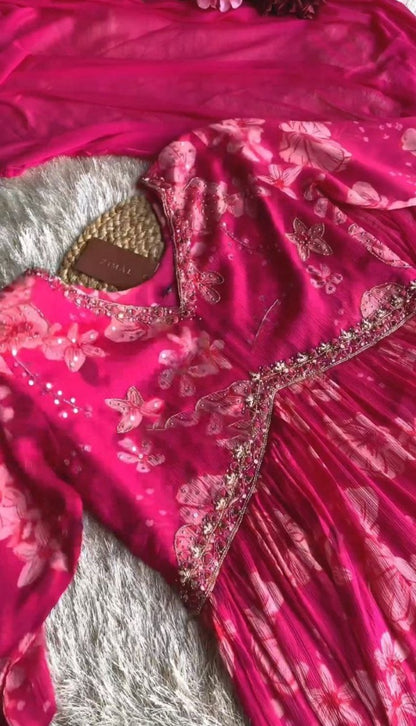 Pink print and handwork nayra alia cut suit