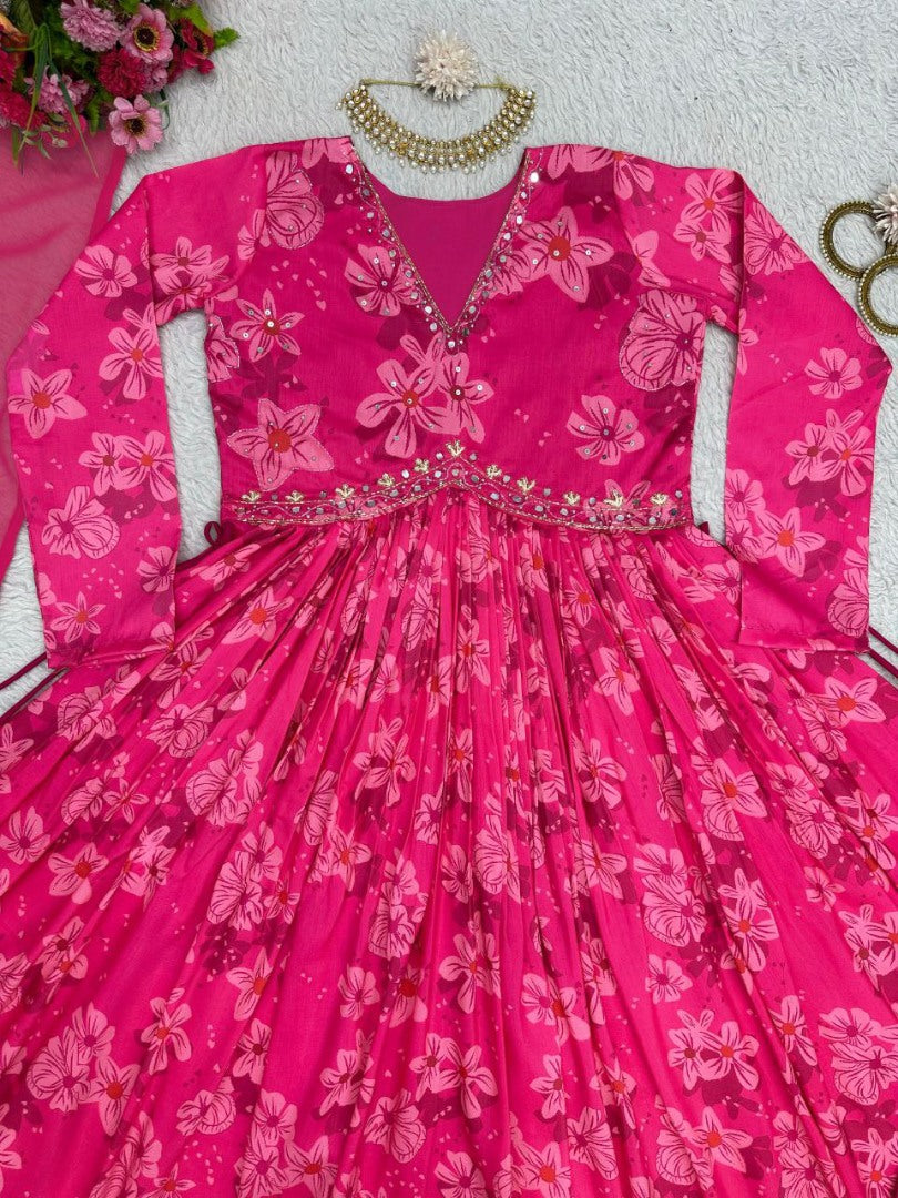 Pink print and handwork nayra alia cut suit