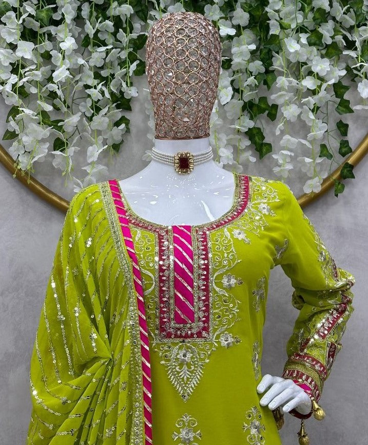 Pista georgette thread sequence work wedding sharara suit