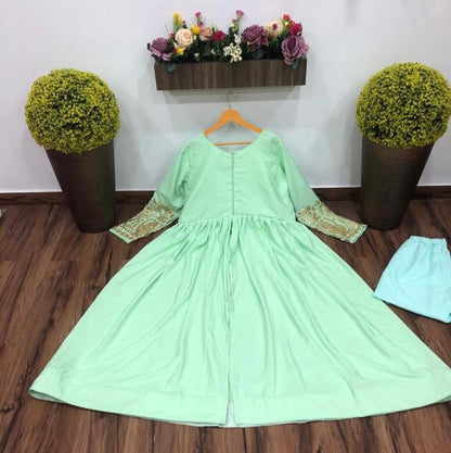 Pista green american silk long kurti