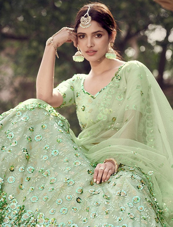 Pista green Heavy Soft Net Lehenga Choli ,Sequence Work, And Heavy Soft Net Dupatta For Women,wedding wear,traditional outlet Lehenga Choli,lehenga