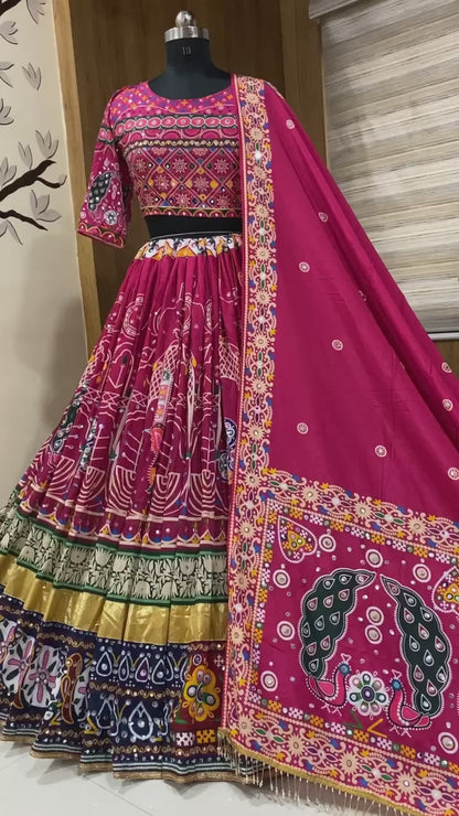 Pink cotton mirror work navratri chaniya choli