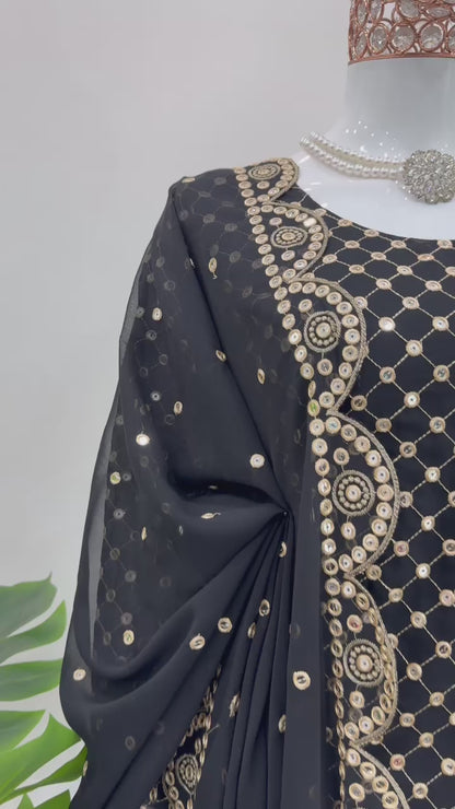 Black georgette thread sequin work designer sharara suit