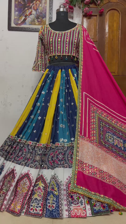 Multicolor cotton gujarati garba navratri lehenga ghagra chaniya choli