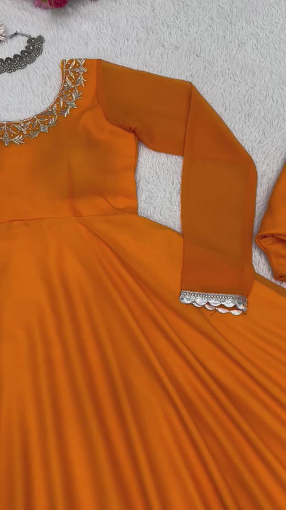 Orange georgette heavy flair palazzo anarkali suit